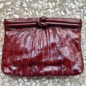 Genuine Eel Skin Leather Burgundy Shoulder Bag Made in Korea